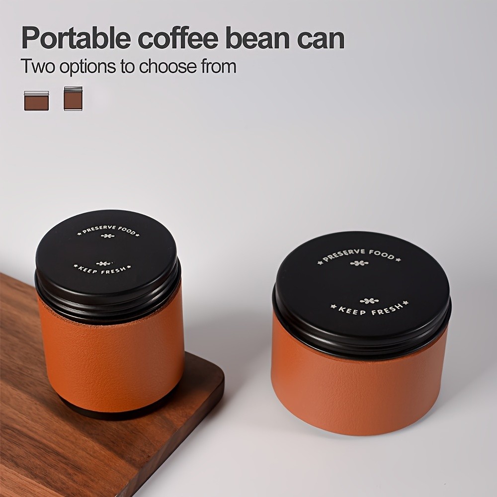 KT THERMO Portable Coffee Bean Storage Jar – Aluminium Alloy & PU Leather Mini Canister for Coffee, Tea & Flower Tea
