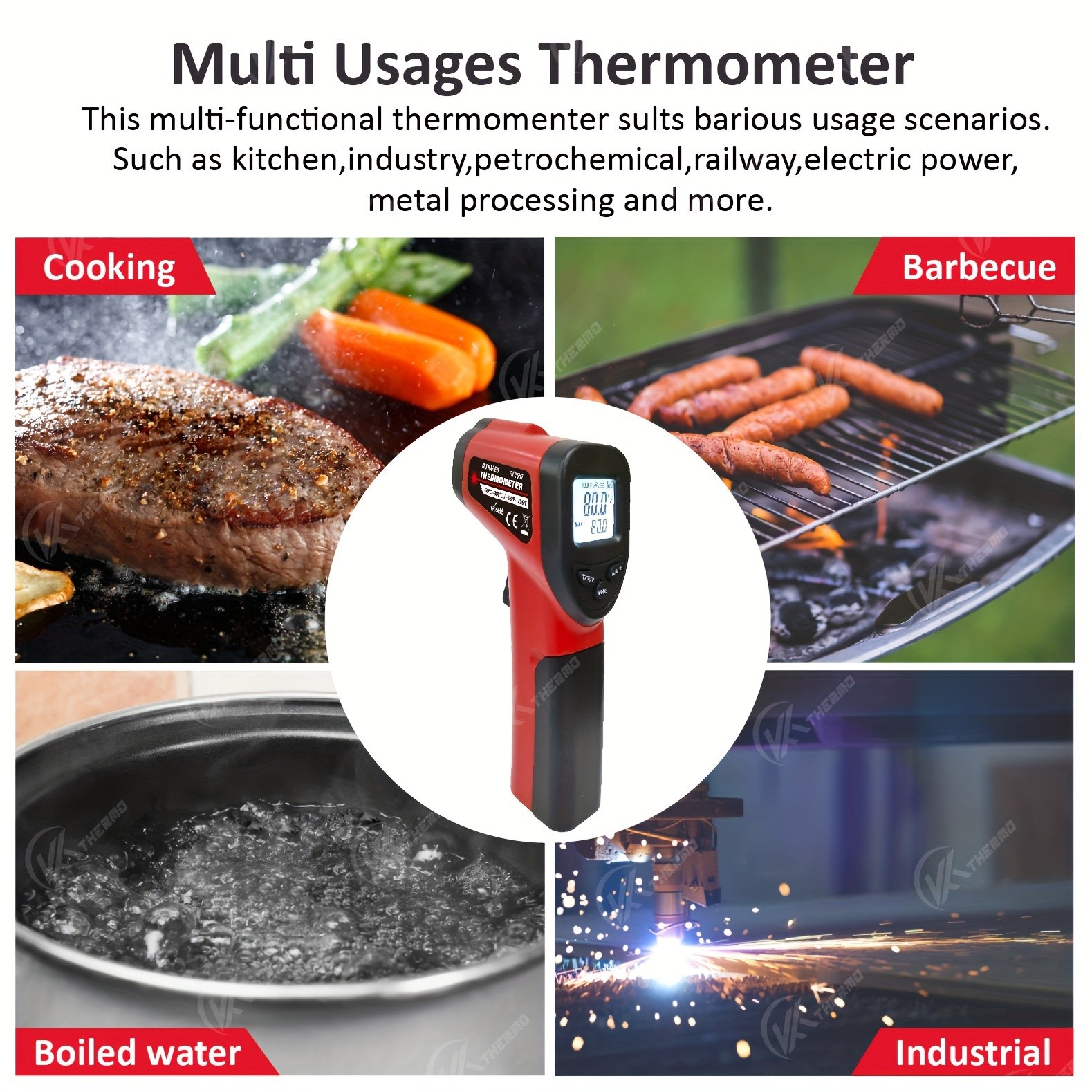 KT THERMO Non-Contact Infrared Temperature Gun – Laser Thermometer -50°C to 380°C for Cooking, Baking & BBQ