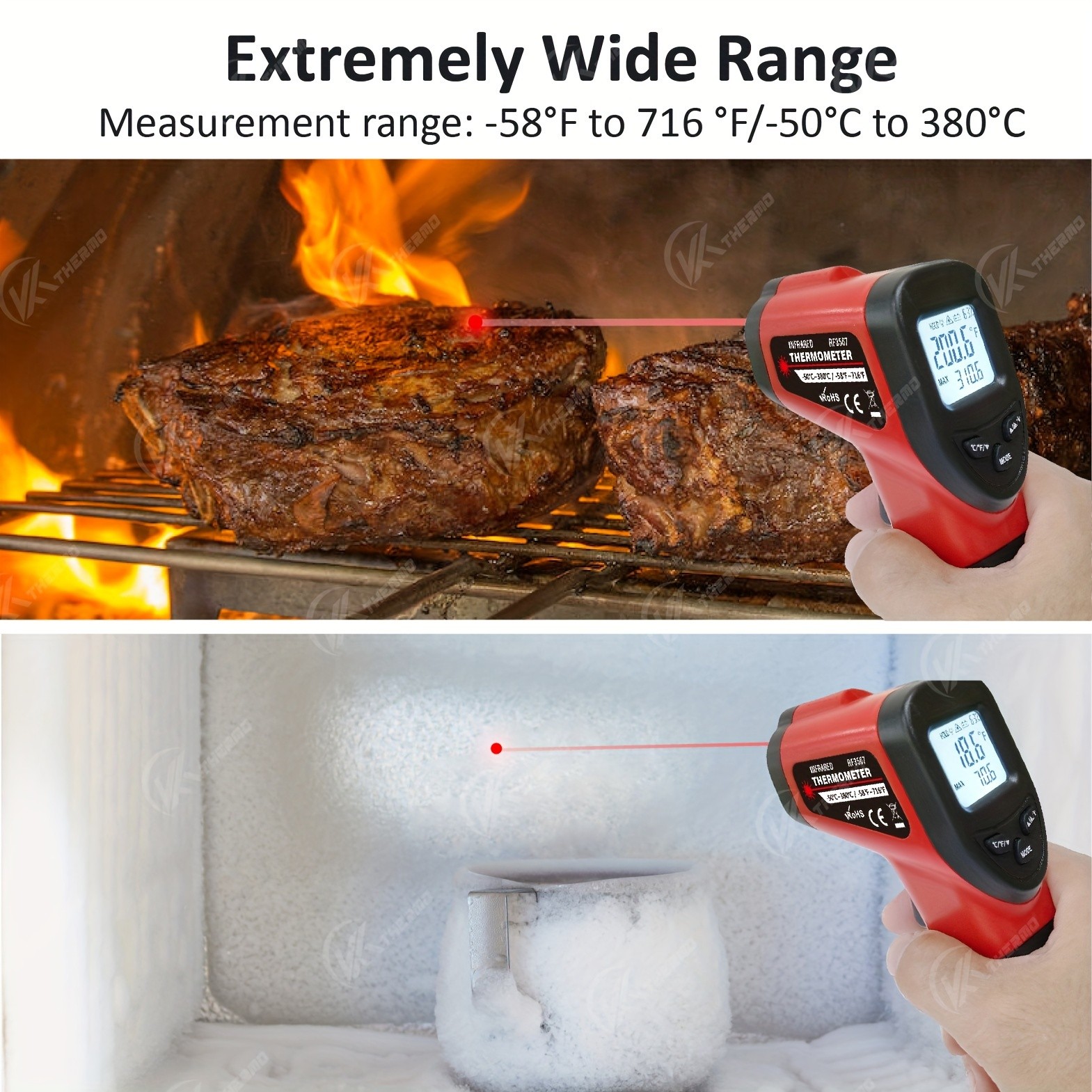 KT THERMO Non-Contact Infrared Temperature Gun – Laser Thermometer -50°C to 380°C for Cooking, Baking & BBQ