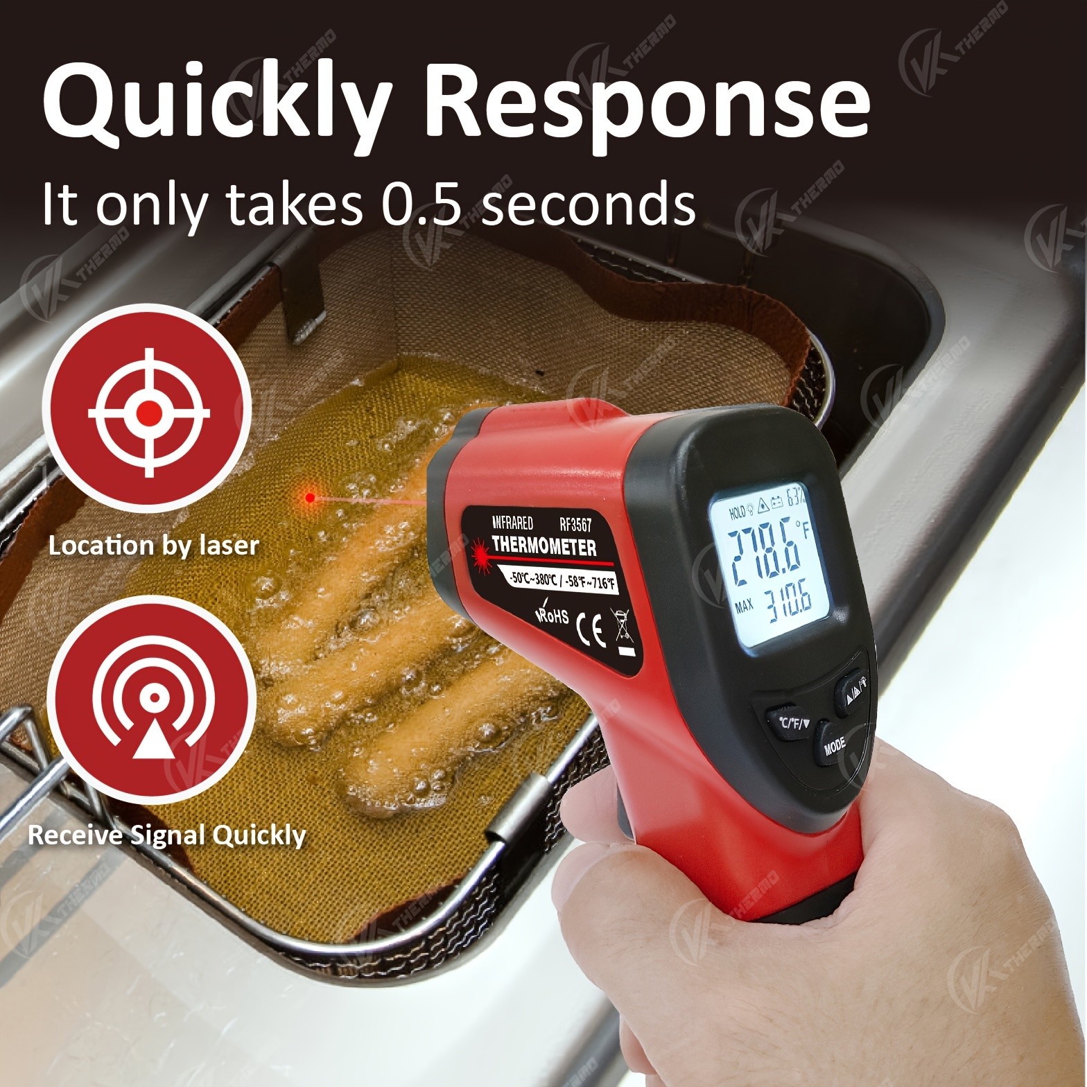 KT THERMO Non-Contact Infrared Temperature Gun – Laser Thermometer -50°C to 380°C for Cooking, Baking & BBQ