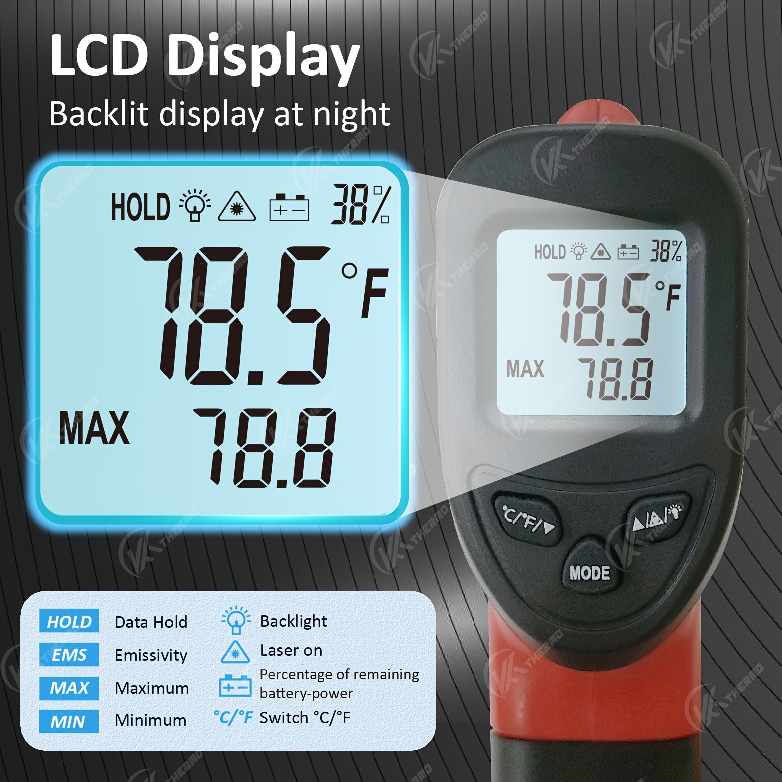 KT THERMO Non-Contact Infrared Temperature Gun – Laser Thermometer -50°C to 380°C for Cooking, Baking & BBQ