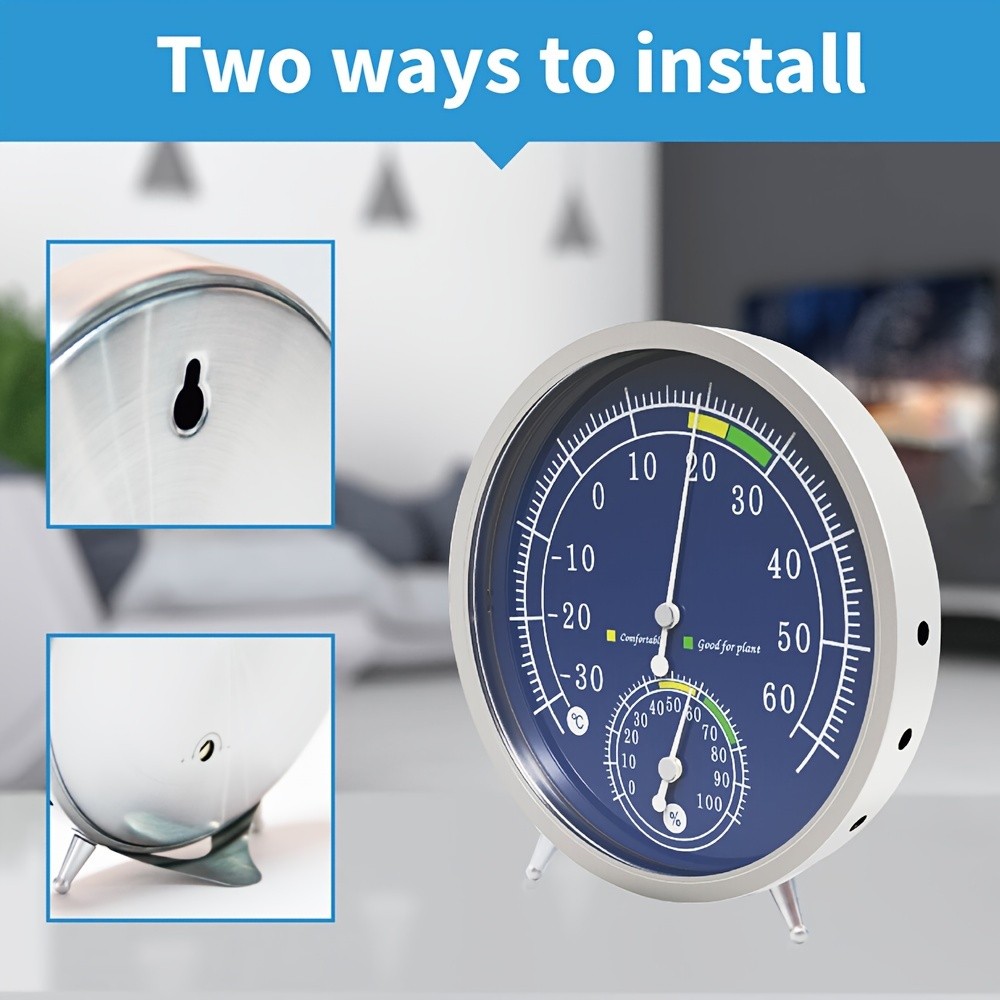 KT THERMO Premium Stainless Steel Indoor Thermo-Hygrometer – Analog Temperature & Humidity Monitor with Non-Skid Base (No Battery Needed)