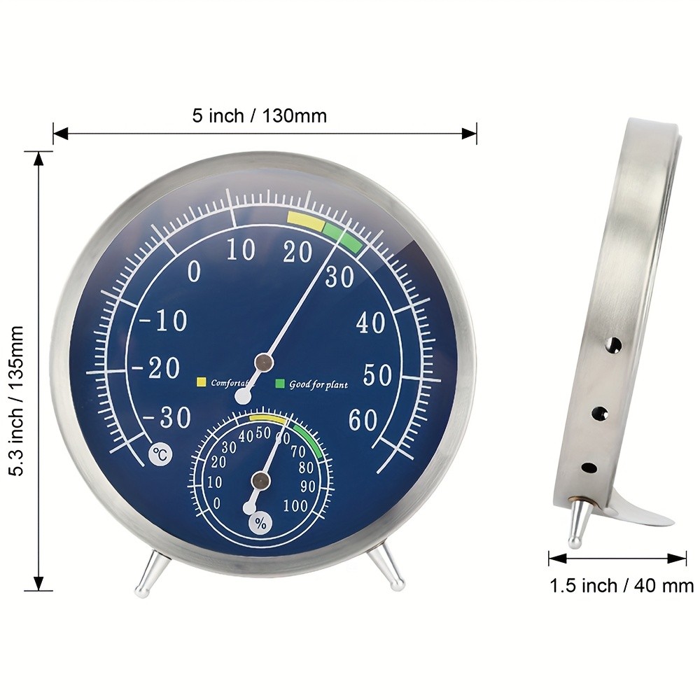 KT THERMO Premium Stainless Steel Indoor Thermo-Hygrometer – Analog Temperature & Humidity Monitor with Non-Skid Base (No Battery Needed)
