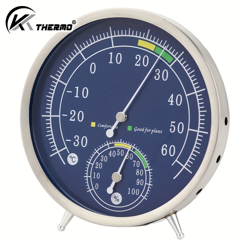 KT THERMO Premium Stainless Steel Indoor Thermo-Hygrometer – Analog Temperature & Humidity Monitor with Non-Skid Base (No Battery Needed)