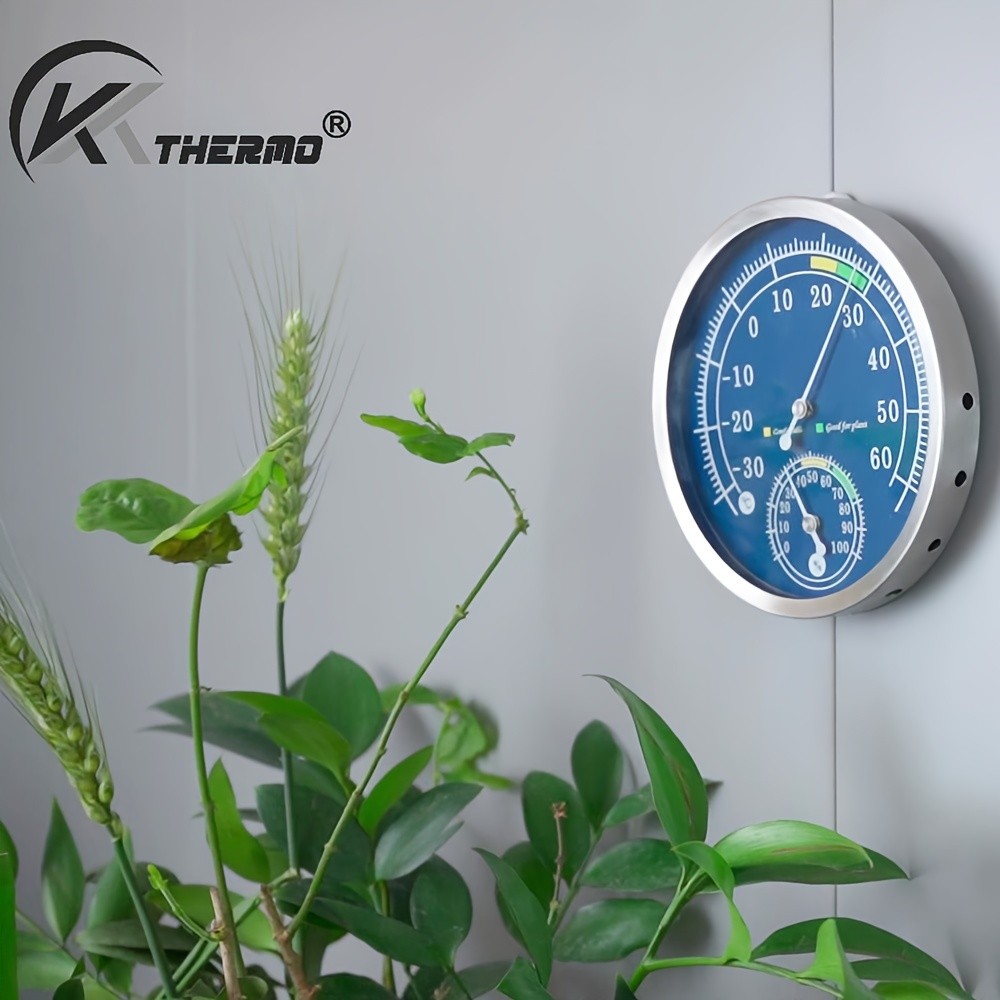 KT THERMO Premium Stainless Steel Indoor Thermo-Hygrometer – Analog Temperature & Humidity Monitor with Non-Skid Base (No Battery Needed)