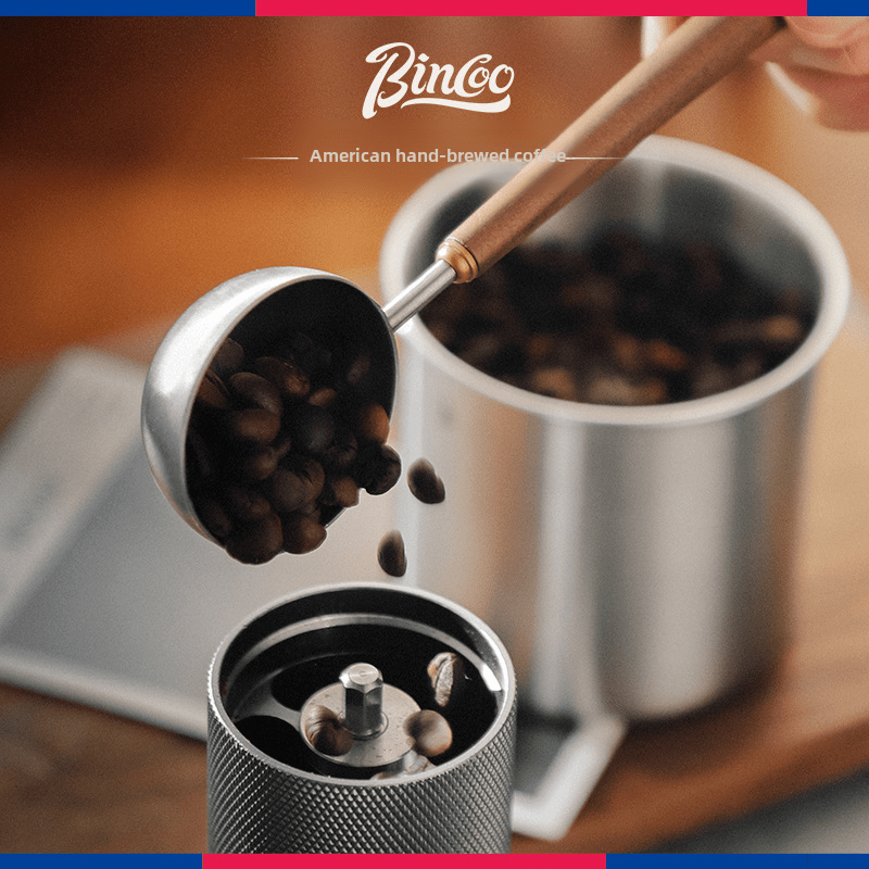 Bincoo Walnut Wooden Handle Coffee Scoop – Long Stainless Steel Measuring Spoon for Ground & Whole Bean Coffee