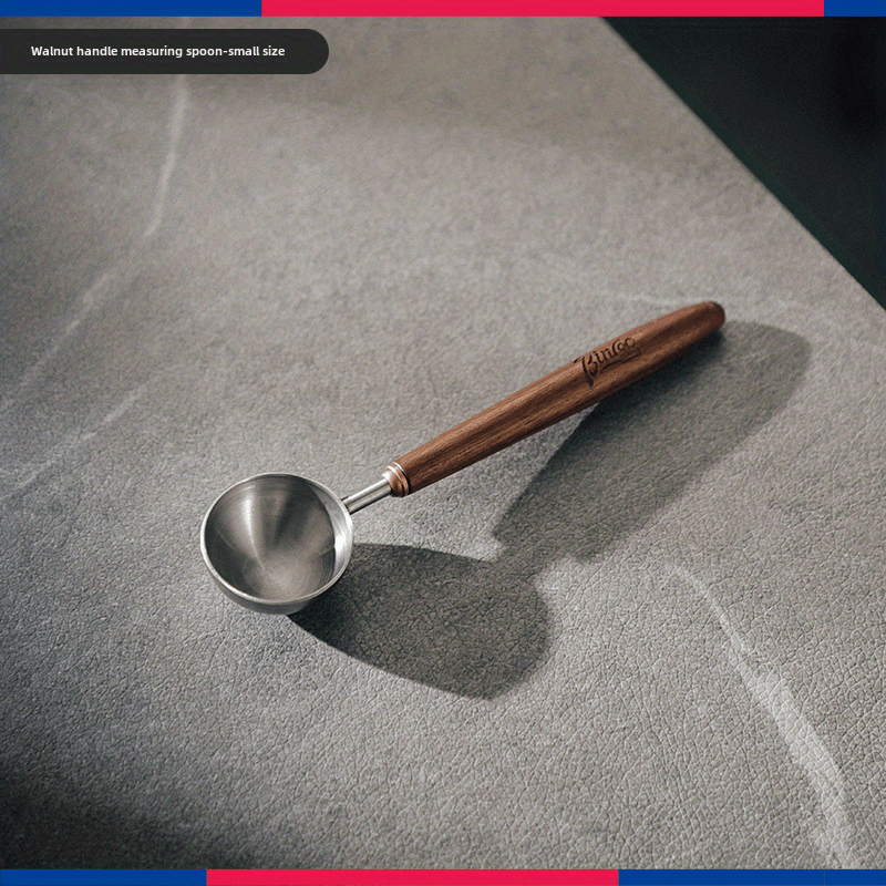 Bincoo Walnut Wooden Handle Coffee Scoop – Long Stainless Steel Measuring Spoon for Ground & Whole Bean Coffee