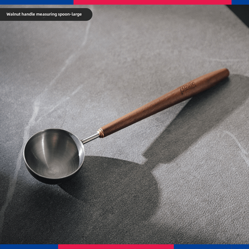 Bincoo Walnut Wooden Handle Coffee Scoop – Long Stainless Steel Measuring Spoon for Ground & Whole Bean Coffee