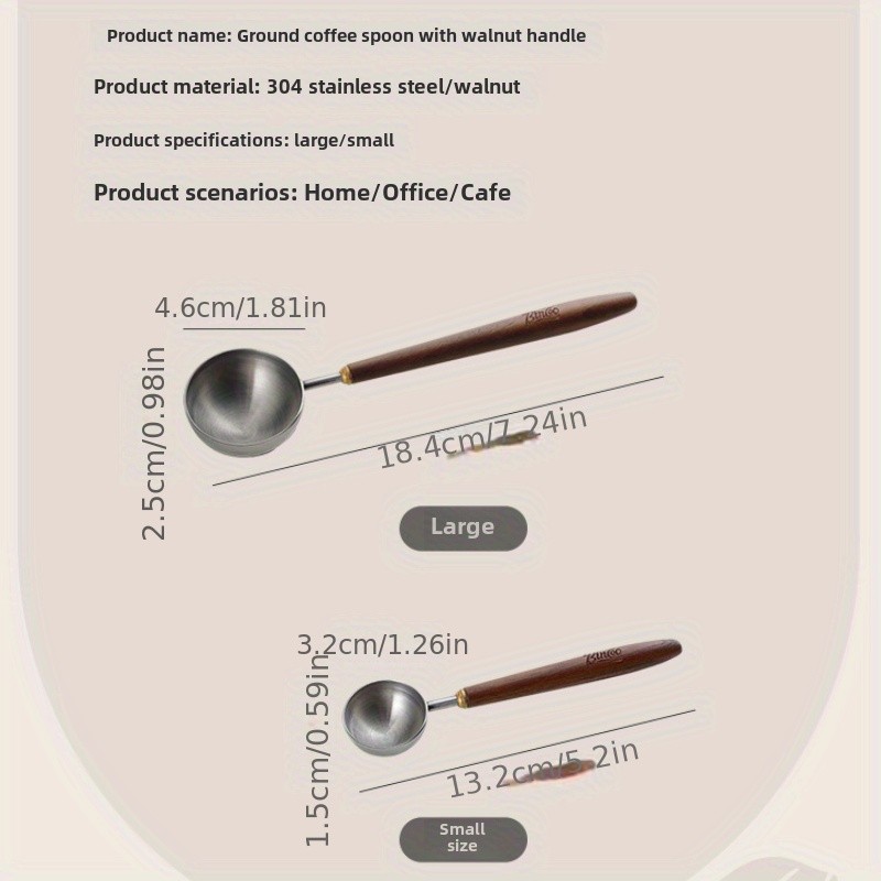 Bincoo Walnut Wooden Handle Coffee Scoop – Long Stainless Steel Measuring Spoon for Ground & Whole Bean Coffee