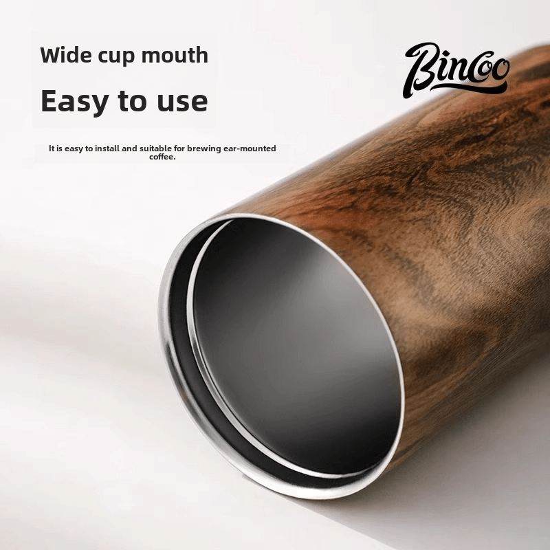 Bincoo Vintage Wood-Grain Insulated Coffee Cup – Stainless Steel Thermal Mug for Stylish On-the-Go Sipping