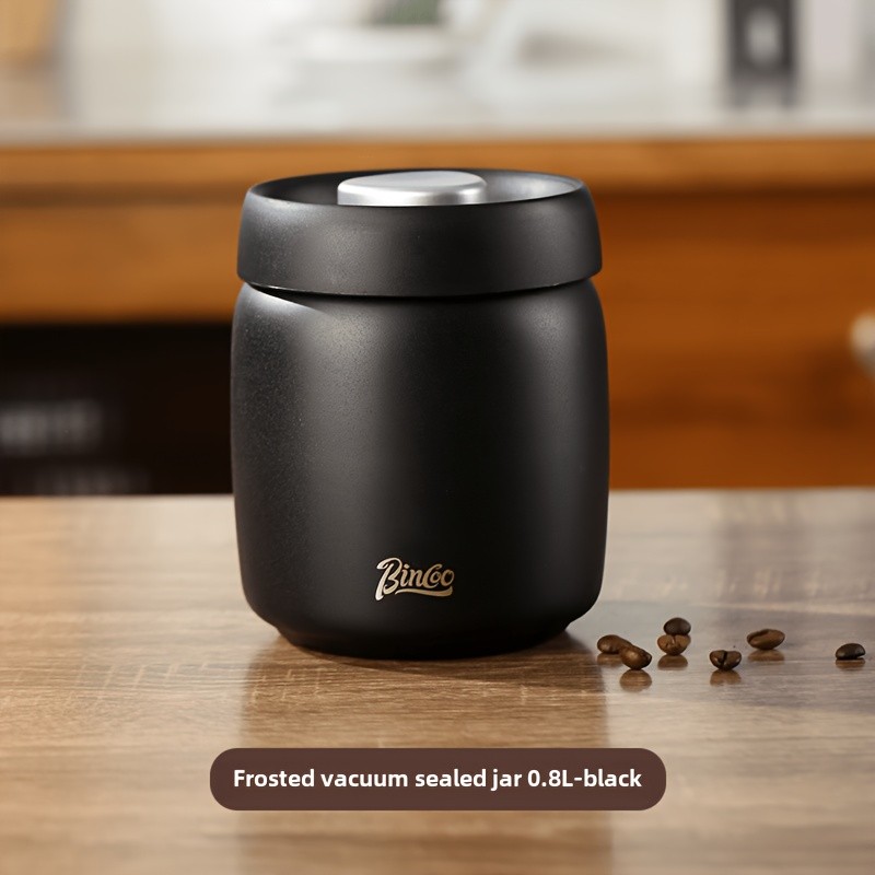 Bincoo Vacuum Sealed Coffee Storage Canister – 304 Stainless Steel Airtight Jar with One-Touch Vacuum Lid & Freshness Window