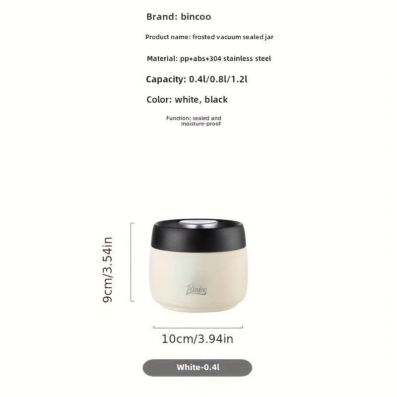 Bincoo Vacuum Sealed Coffee Storage Canister – 304 Stainless Steel Airtight Jar with One-Touch Vacuum Lid & Freshness Window