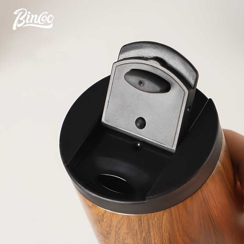Bincoo Wood-Grain Vacuum Insulated Coffee Mug – Double-Wall Stainless Steel Portable Tumbler with Hanging Earl Design