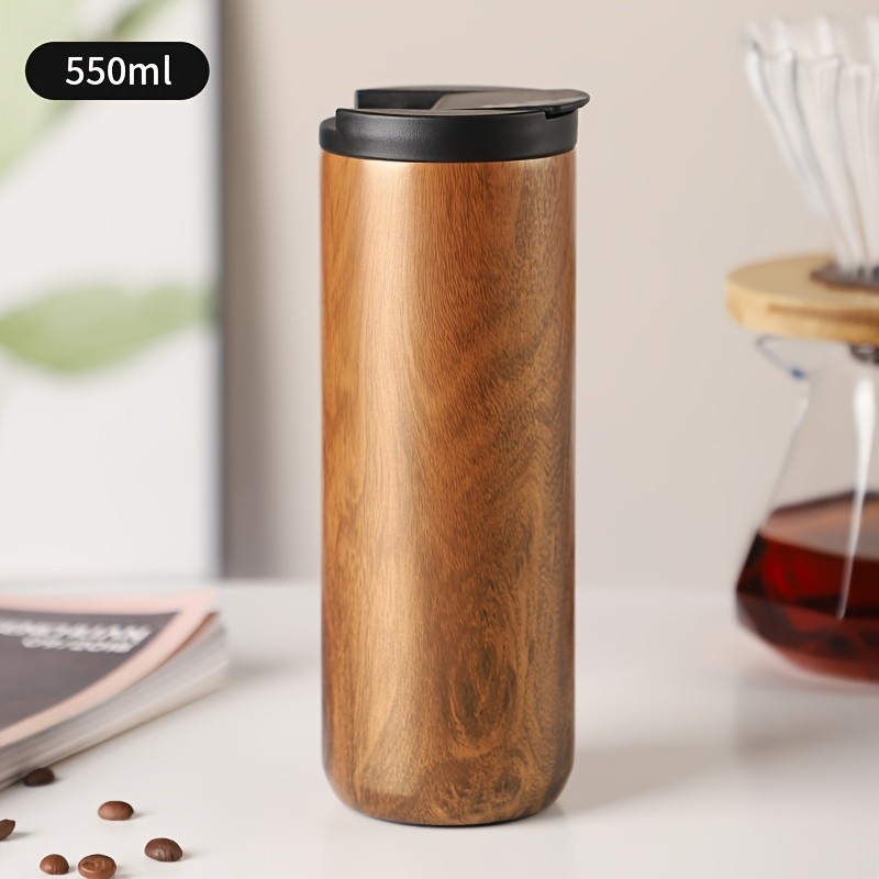 Bincoo Wood-Grain Vacuum Insulated Coffee Mug – Double-Wall Stainless Steel Portable Tumbler with Hanging Earl Design