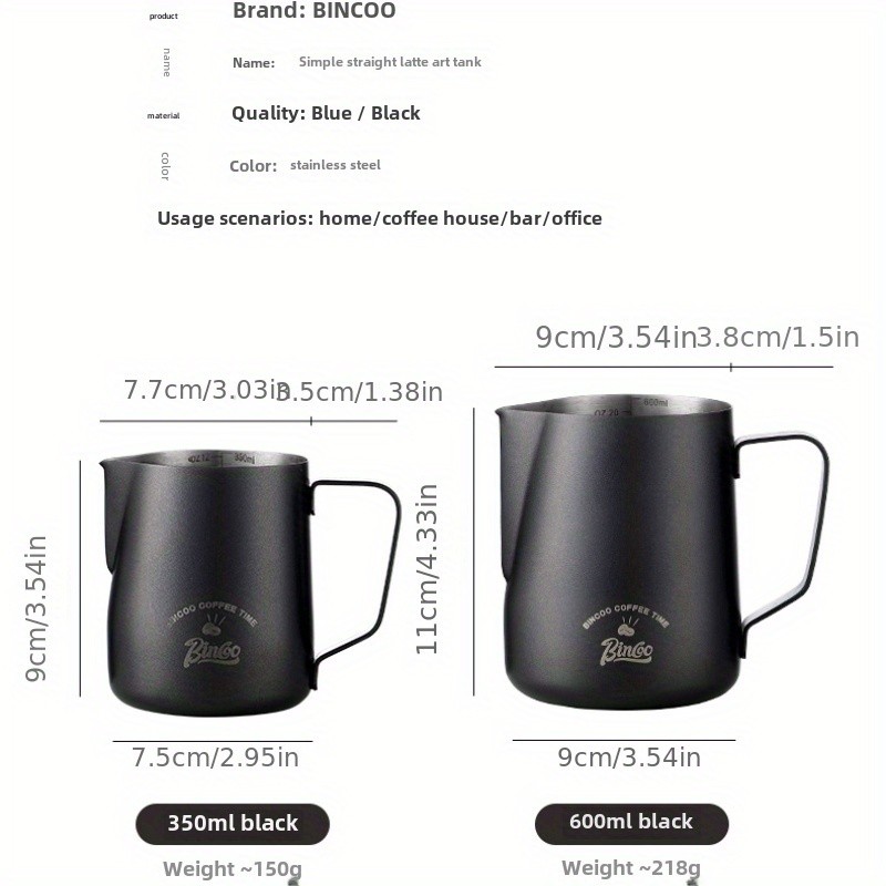 Bincoo Stainless Steel Coffee Frothing Pitcher – Professional Pointed Steam Jug for Milk Frothing, Pouring & Latte Art