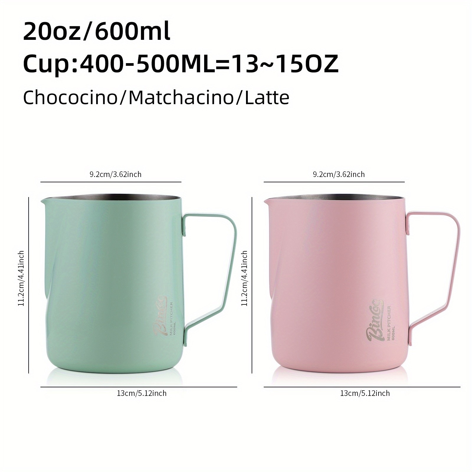 Bincoo Stainless Steel Latte Art Frothing Pitcher Set – 350ml & 600ml Pointed-Spout Steam Jugs for Barista-Quality Milk Texturing
