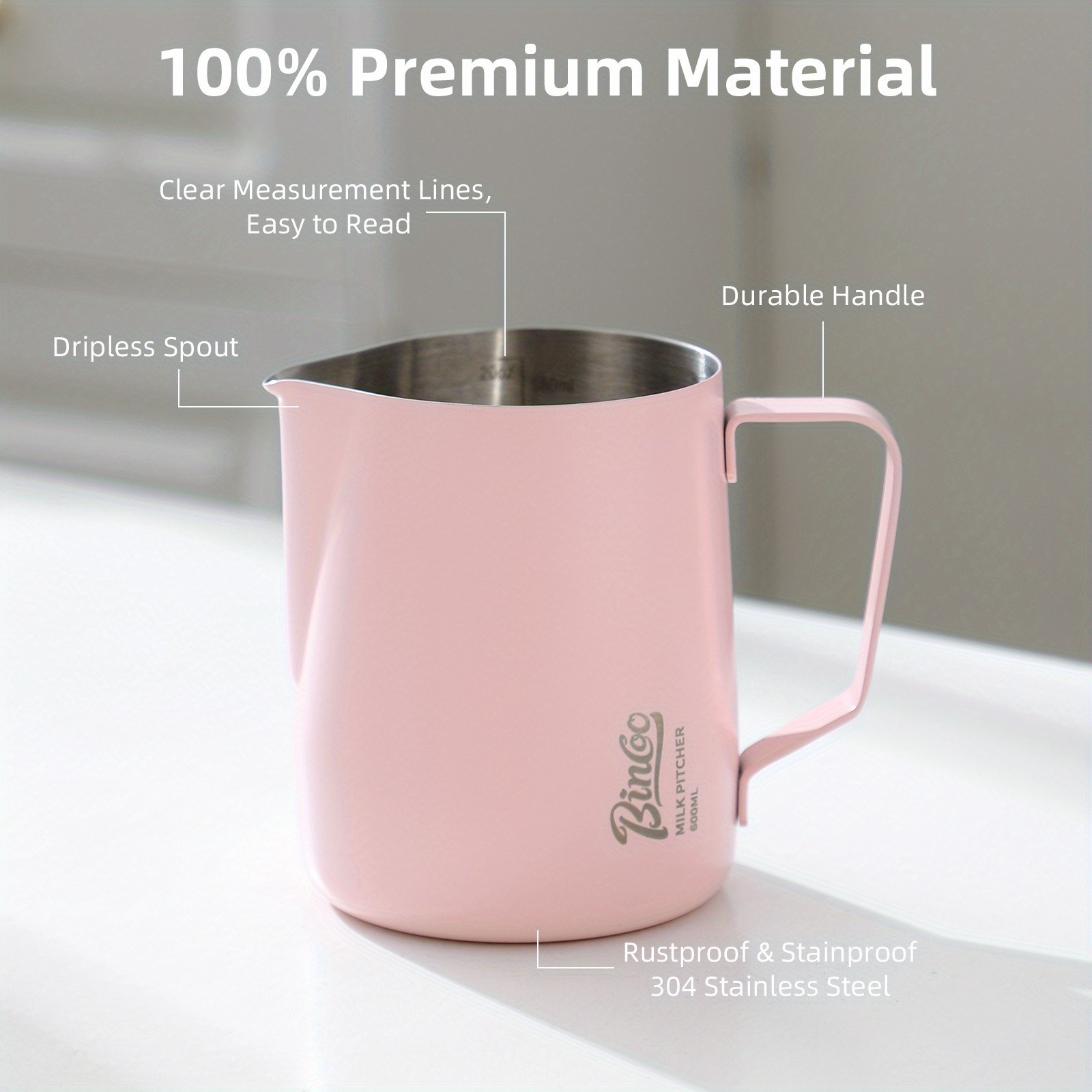 Bincoo Stainless Steel Latte Art Frothing Pitcher Set – 350ml & 600ml Pointed-Spout Steam Jugs for Barista-Quality Milk Texturing