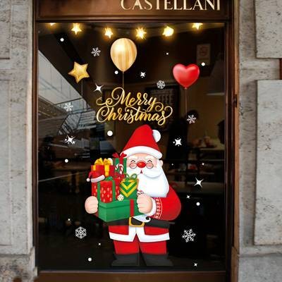 Large Christmas Window Decoration Stickers – Santa Claus with Presents (Reusable Static Cling)