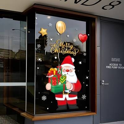 Large Christmas Window Decoration Stickers – Santa Claus with Presents (Reusable Static Cling)