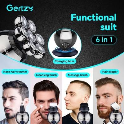 GERTZY 5-in-1 Grooming Kit for Bald Men – Electric Head Shaver with Rotary Blades & Accessories