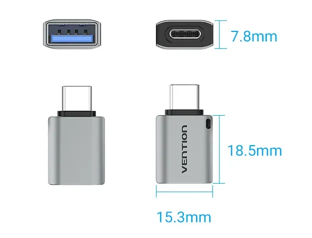 USB 3.0C Male To A Female OTG Adapter Aluminum Alloy Grey With Lanyard