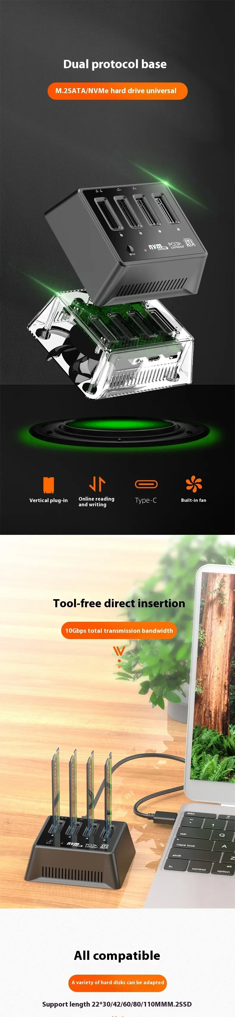 M2 Dual Protocol SSD Solid State Drive Base