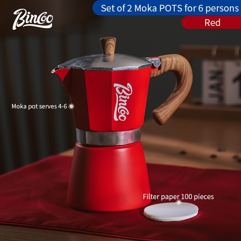 Bincoo Italian Espresso Moka Pot, Hand-Brewed Coffee Machine & Manual Coffee Grinder – Authentic Italian Café Taste at Home