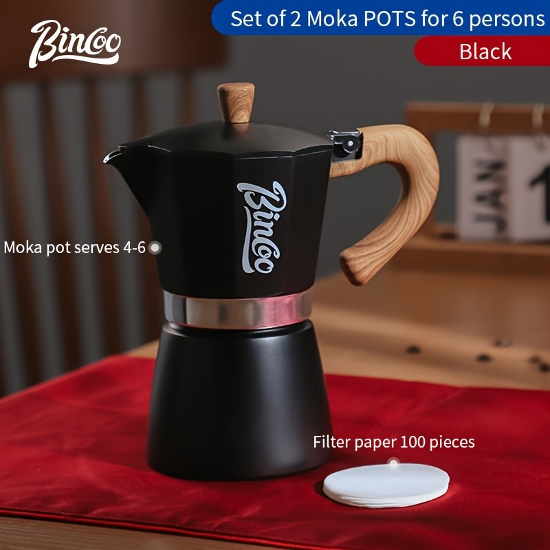 Bincoo Italian Espresso Moka Pot, Hand-Brewed Coffee Machine & Manual Coffee Grinder – Authentic Italian Café Taste at Home