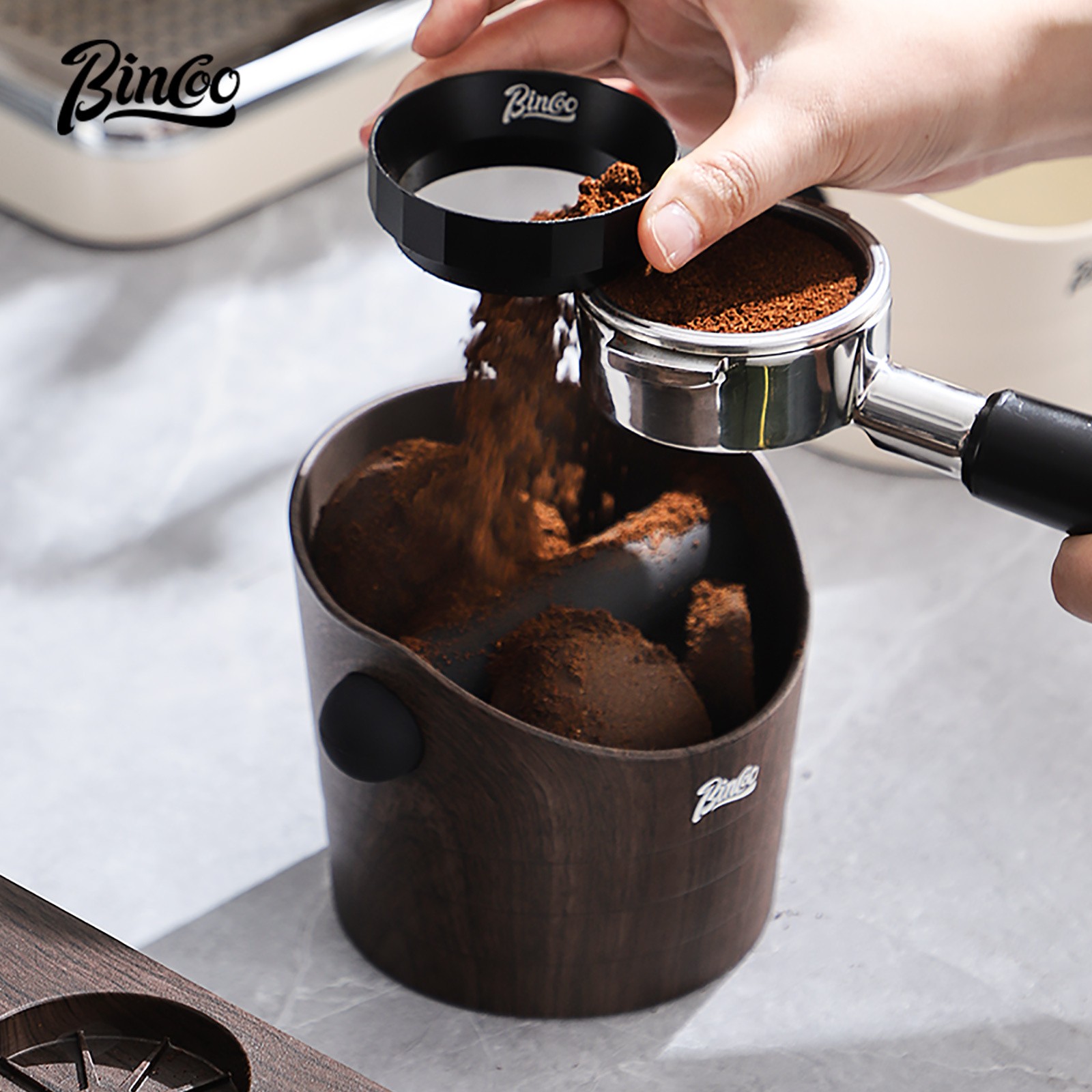 Bincoo Wood Grain Coffee Sludge Bucket – Italian-Style ABS Knock Powder Container for Clean, Easy Waste Storage