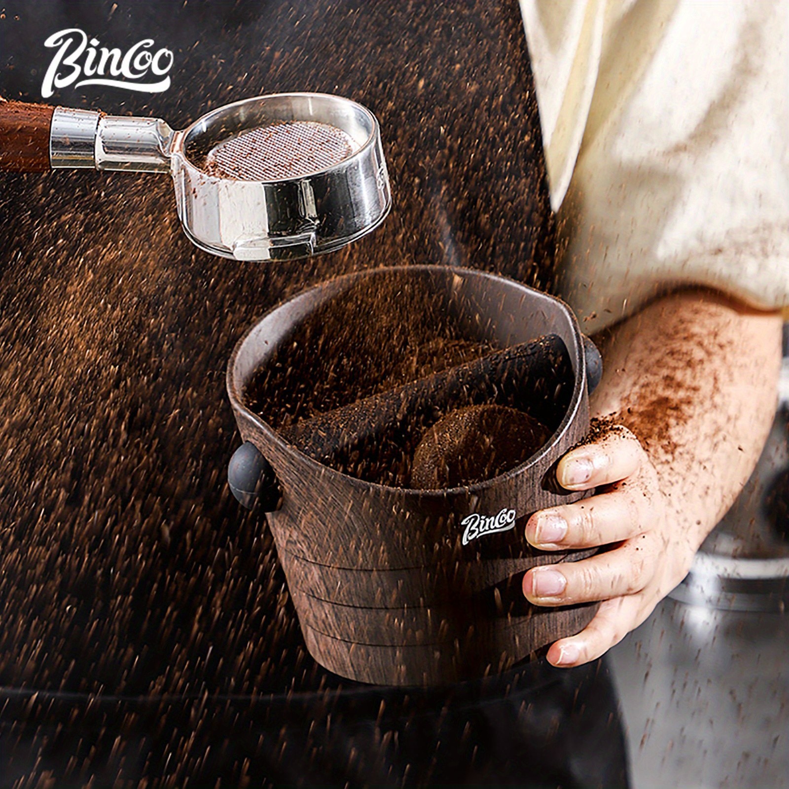 Bincoo Wood Grain Coffee Sludge Bucket – Italian-Style ABS Knock Powder Container for Clean, Easy Waste Storage