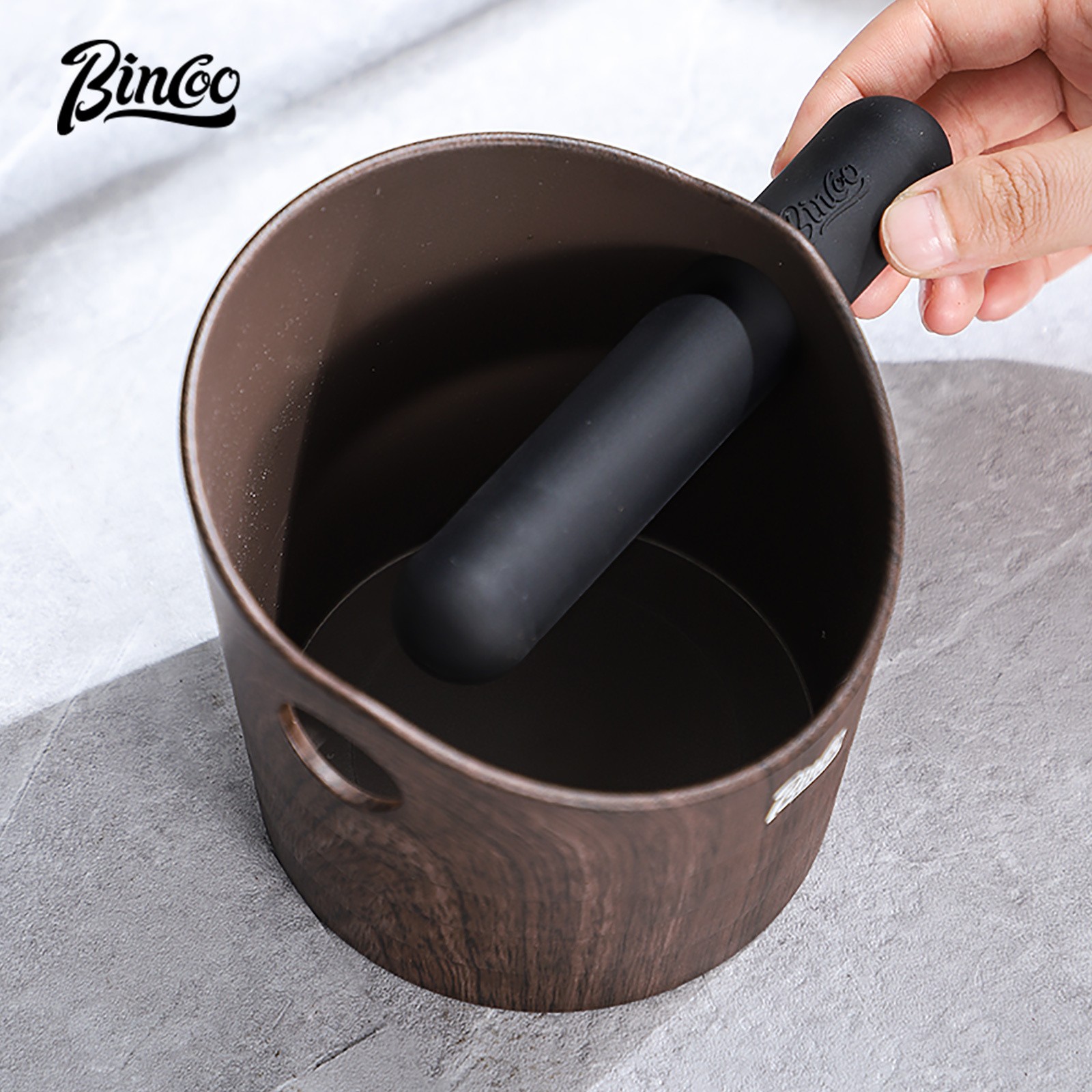 Bincoo Wood Grain Coffee Sludge Bucket – Italian-Style ABS Knock Powder Container for Clean, Easy Waste Storage