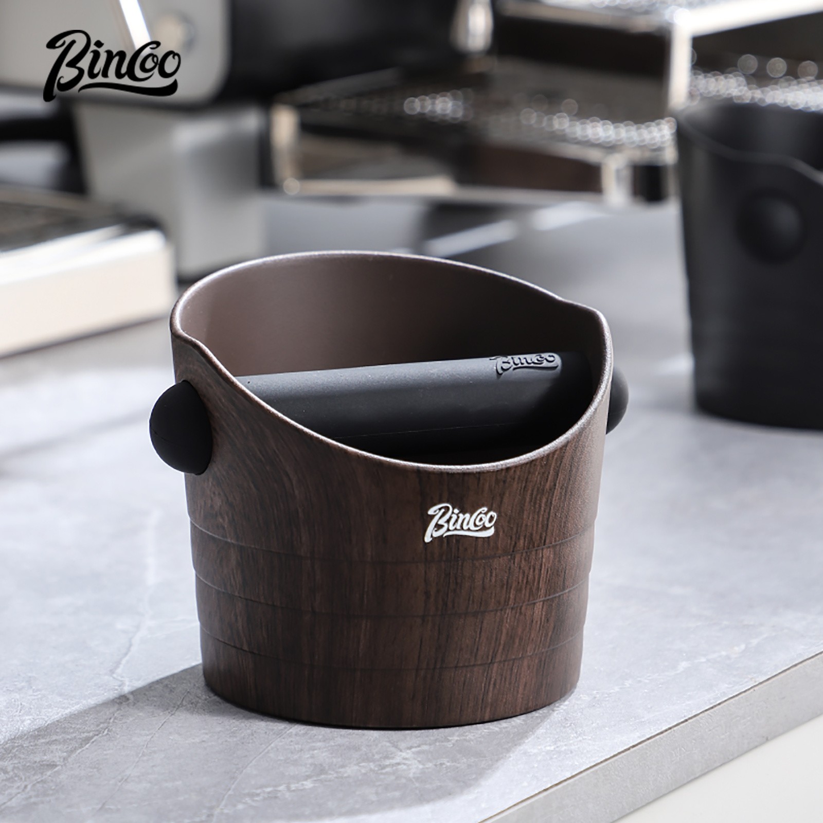 Bincoo Wood Grain Coffee Sludge Bucket – Italian-Style ABS Knock Powder Container for Clean, Easy Waste Storage