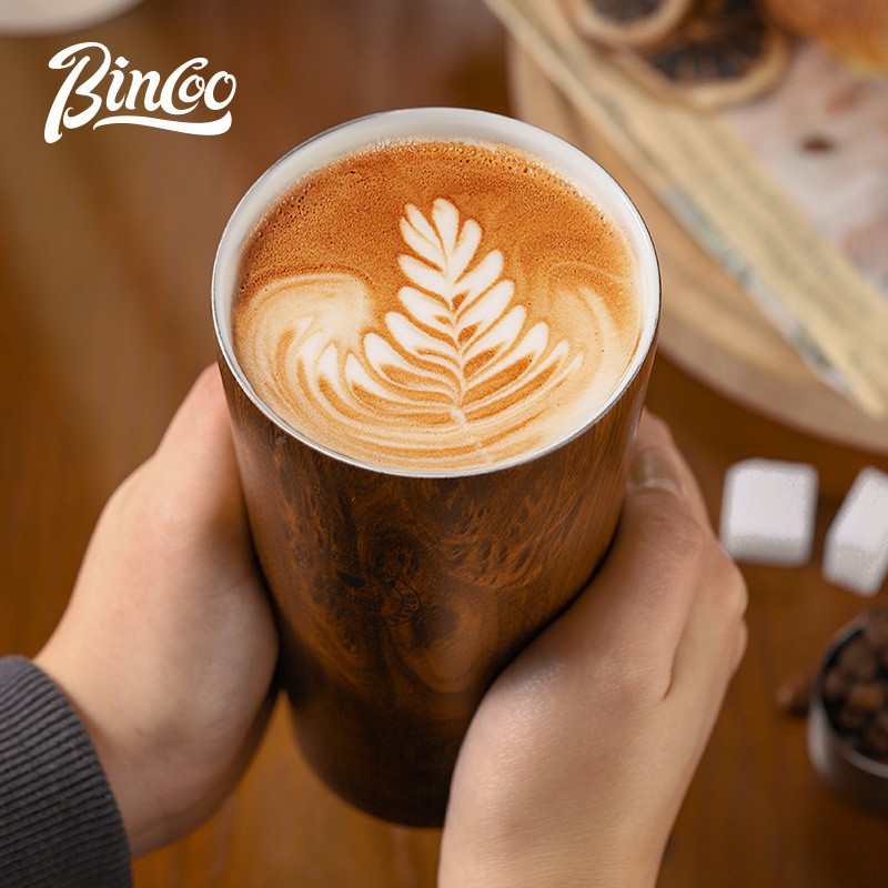 Bincoo Wood Grain Insulated Coffee Mug – Stainless Steel Leakproof Travel Tumbler