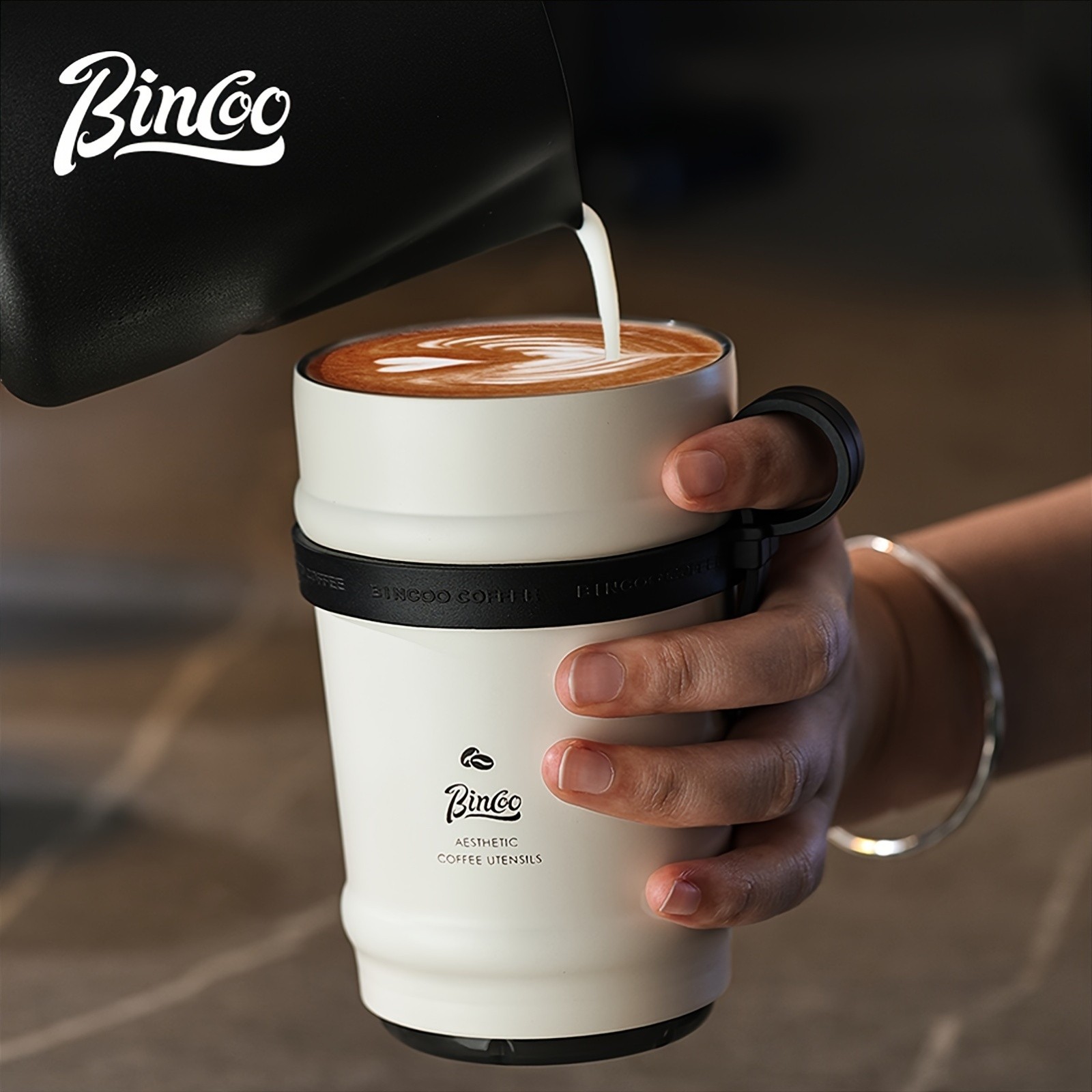 Bincoo Ceramic Liner Travel Mug – 316 Stainless Steel Coffee Cup with Lid