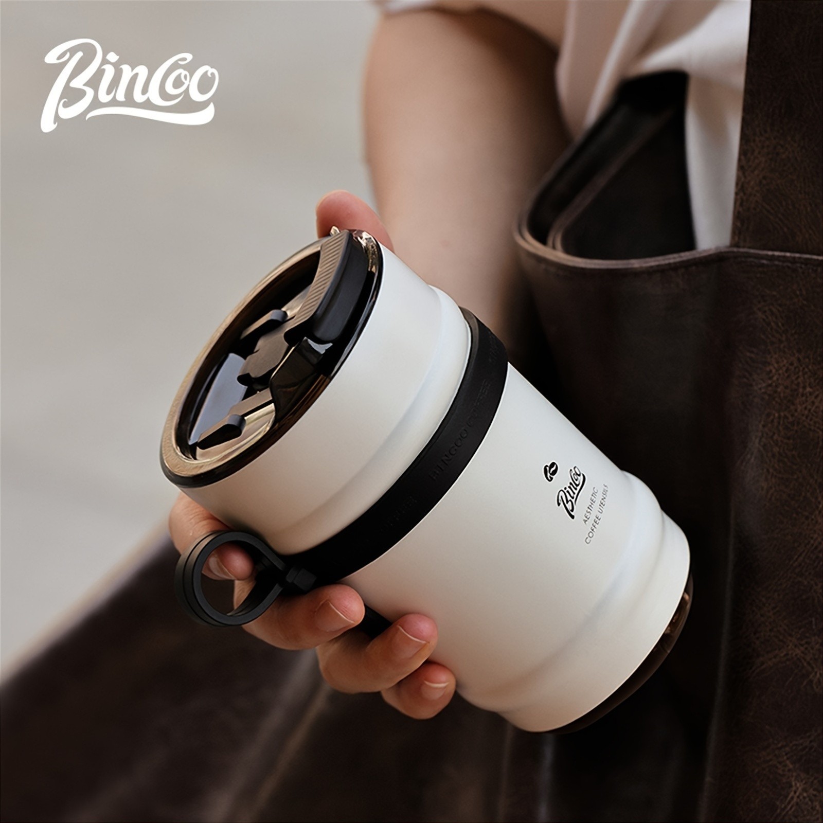 Bincoo Ceramic Liner Travel Mug – 316 Stainless Steel Coffee Cup with Lid