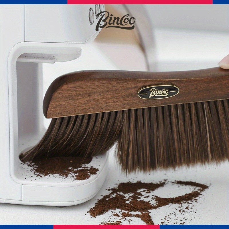 Bincoo Wooden Coffee Bar Cleaning Brush – Soft-Bristle Tabletop Brush with Lanyard