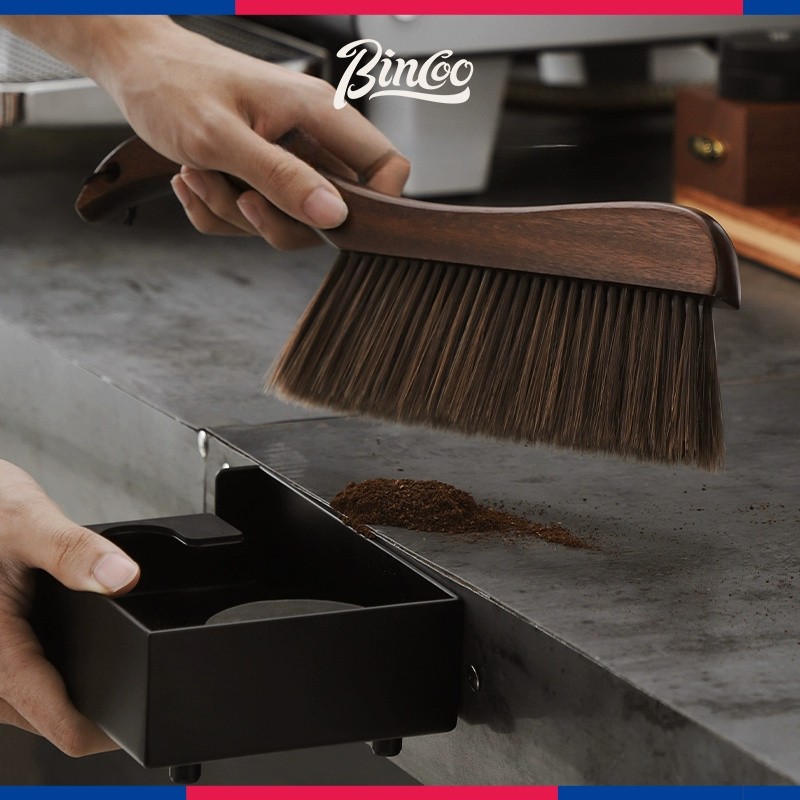 Bincoo Wooden Coffee Bar Cleaning Brush – Soft-Bristle Tabletop Brush with Lanyard