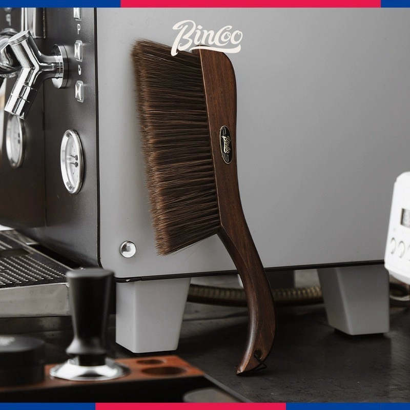 Bincoo Wooden Coffee Bar Cleaning Brush – Soft-Bristle Tabletop Brush with Lanyard