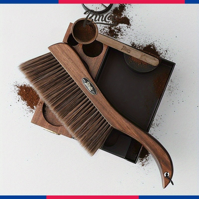 Bincoo Wooden Coffee Bar Cleaning Brush – Soft-Bristle Tabletop Brush with Lanyard