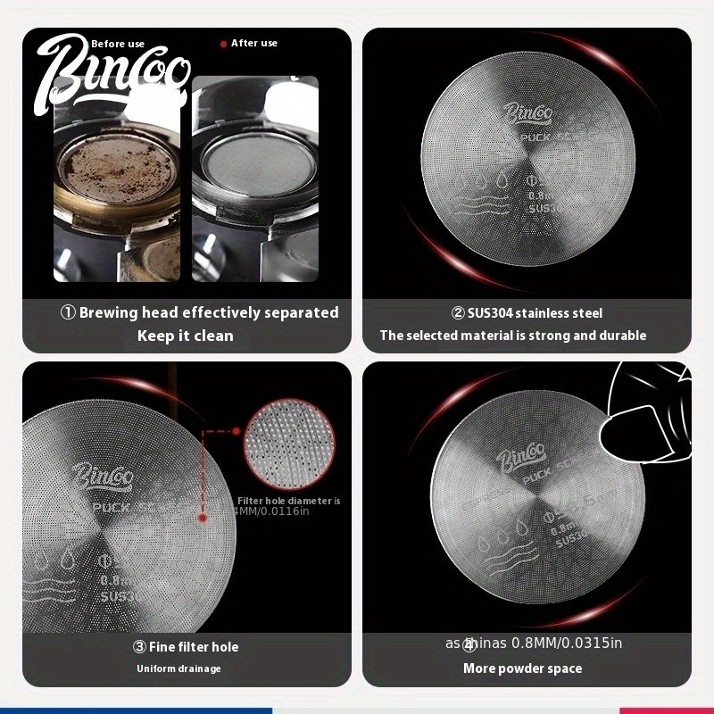 Bincoo 51mm Stainless Espresso Cake Screen – 0.8mm Reusable Extraction Filter