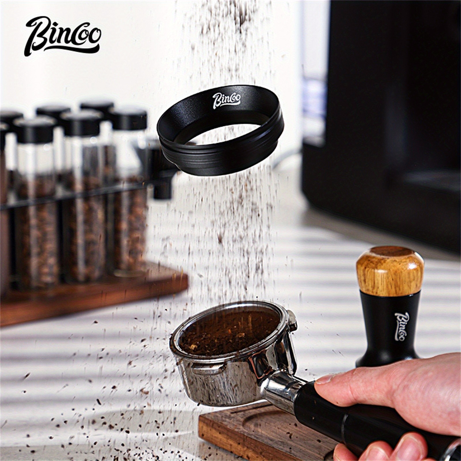 Bincoo Magnetic Espresso Dosing Funnel – Anti-Static 51mm Portafilter Ring