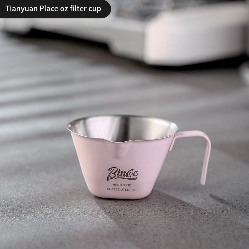 Bincoo Pink Stainless Espresso Measuring Cup – 100ml Extraction Cup with Handle