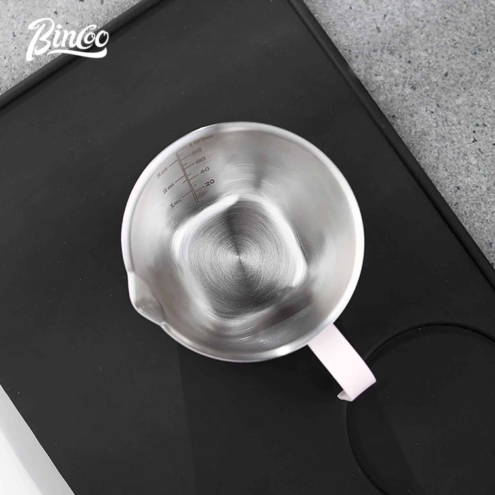 Bincoo Pink Stainless Espresso Measuring Cup – 100ml Extraction Cup with Handle