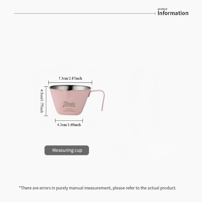 Bincoo Pink Stainless Espresso Measuring Cup – 100ml Extraction Cup with Handle