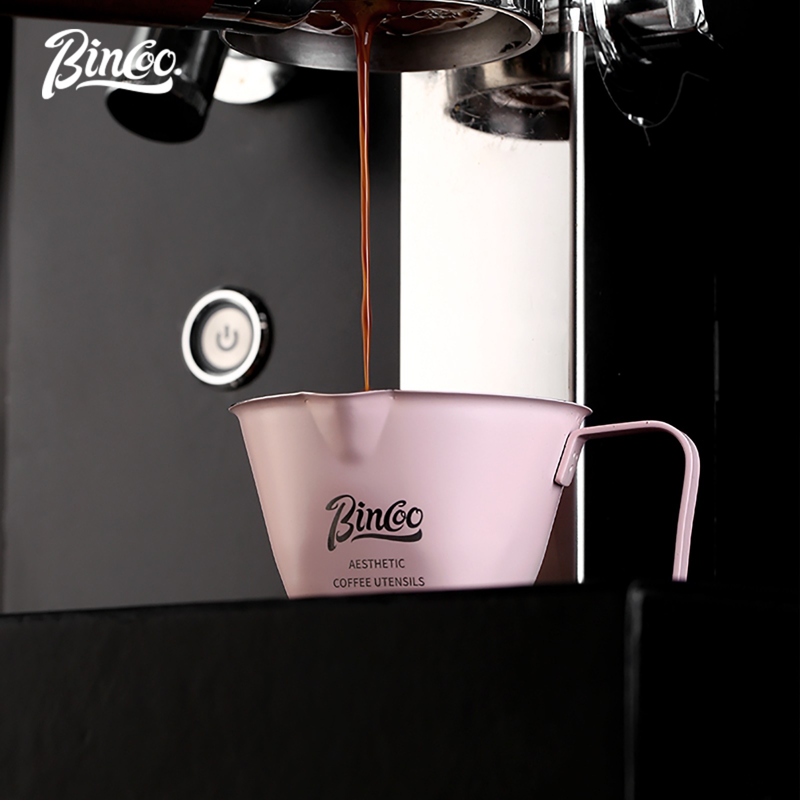 Bincoo Pink Stainless Espresso Measuring Cup – 100ml Extraction Cup with Handle