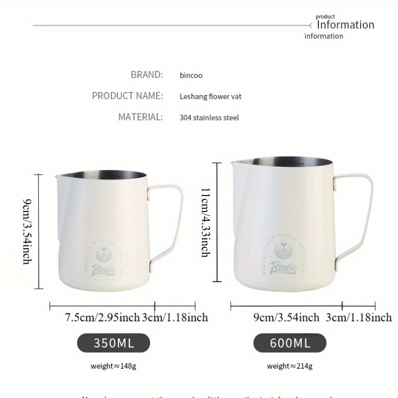 Bincoo Stainless Steel Milk Frothing Pitcher – 600ml Professional Pouring Jug