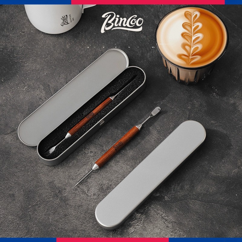 Bincoo Wooden Latte Art Pen – Stainless Precision Coffee Decorating Tool
