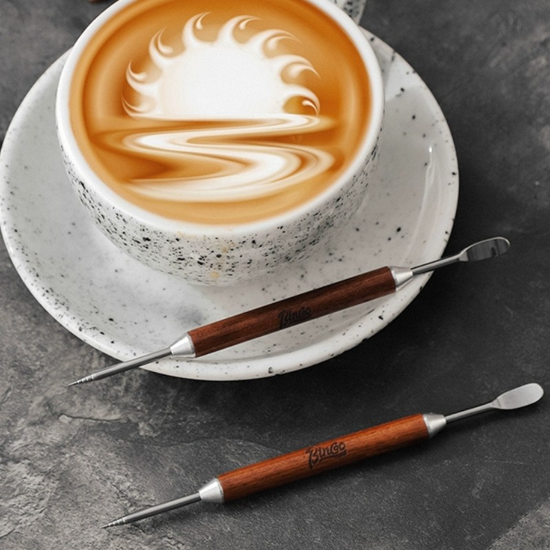 Bincoo Wooden Latte Art Pen – Stainless Precision Coffee Decorating Tool
