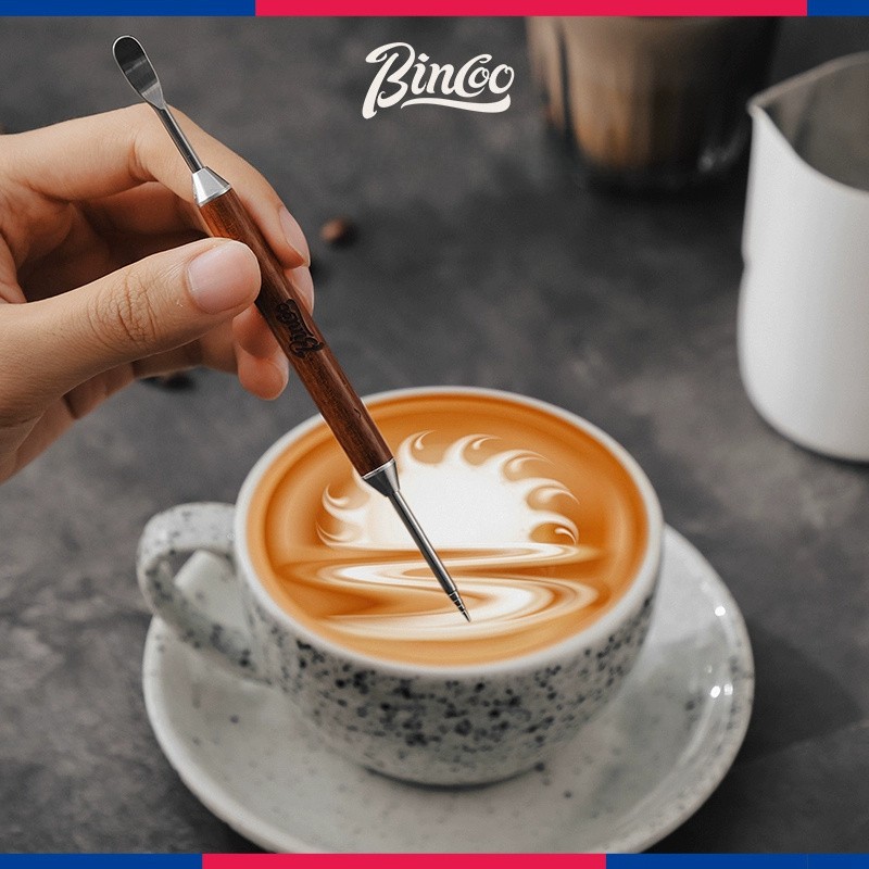 Bincoo Wooden Latte Art Pen – Stainless Precision Coffee Decorating Tool