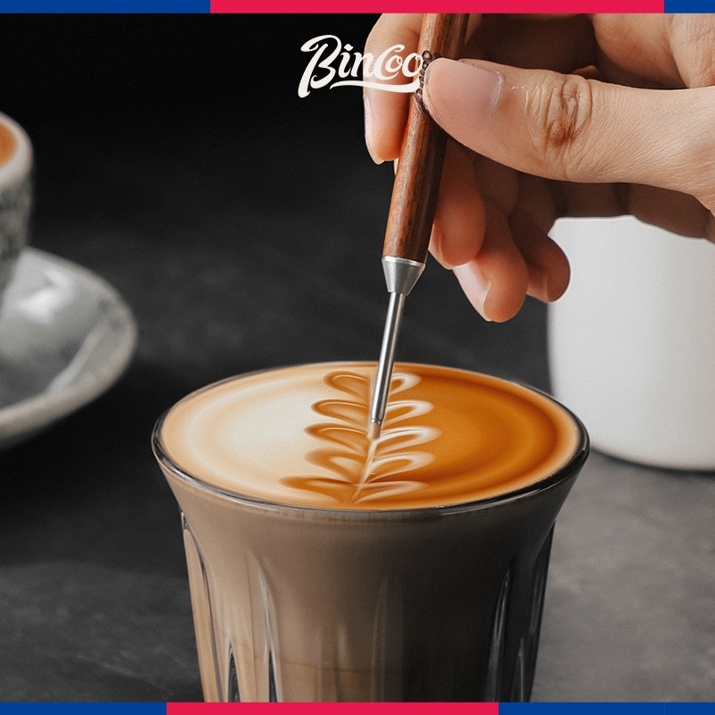 Bincoo Wooden Latte Art Pen – Stainless Precision Coffee Decorating Tool